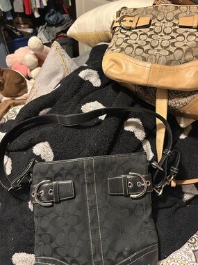 Coach Black Signature Crossbody with Silver Buckle Accents